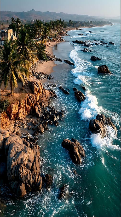 Roches côtières Vagues lever du soleil photo libre de droits