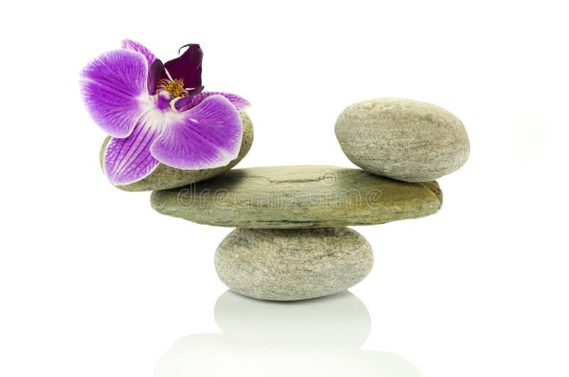 Roches d'équilibre avec l'orchidée photographie stock Roches d'équilibre avec l'orchidée photographie stock