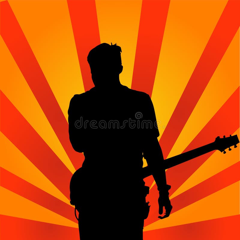 Rock band performs on stage. Guitarist plays solo. rock singer with a guitar. rock star royalty free illustration Rock band performs on stage. Guitarist plays solo. rock singer with a guitar. rock star royalty free illustration