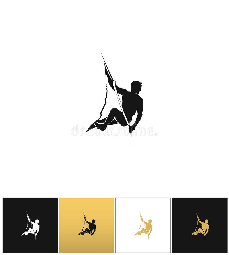 Rock climber logo or mountain climbing adventure silhouette vector icon