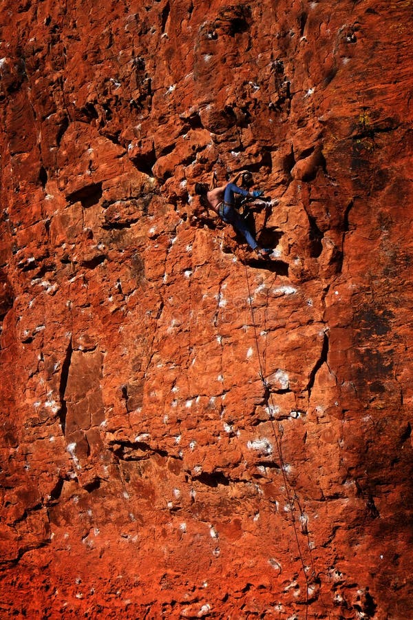 Rock Climbing on Red Sandstone for Sport Recreation and Fun Editorial