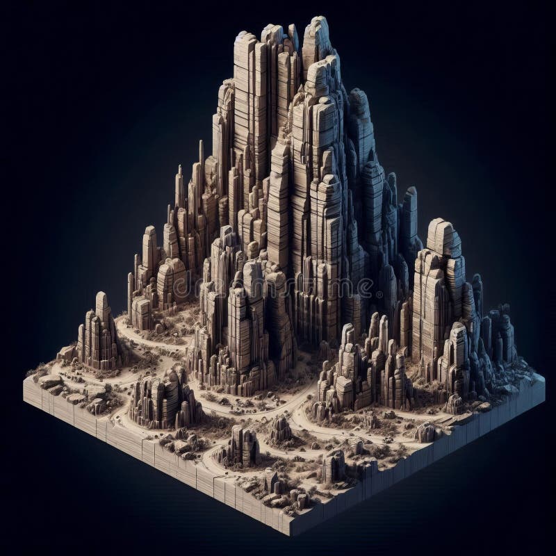 Rock formation hologram: en detaljerad modell av en bergsbildning med royaltyfri illustrationer