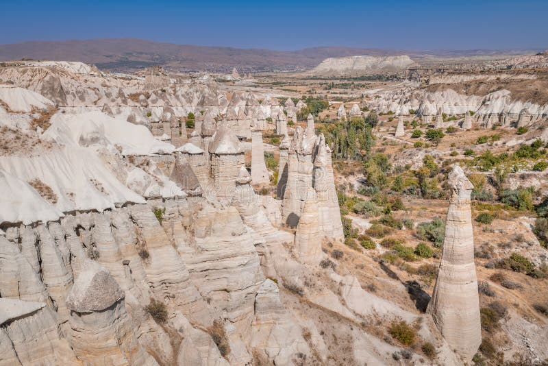 Rock formations in Love Valley, Cappadocia, Turkey stock photos