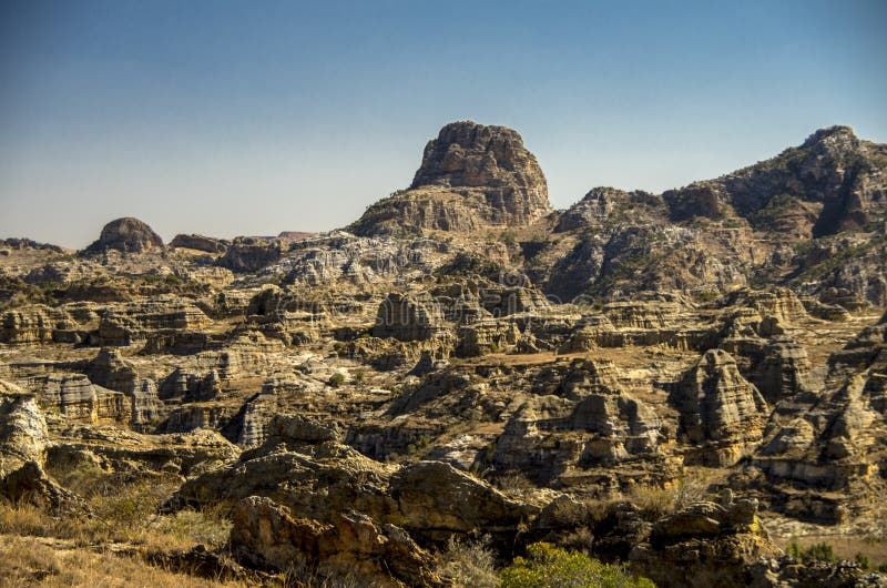 Rock formations in Park Isalo, Madagascar royalty free stock photography