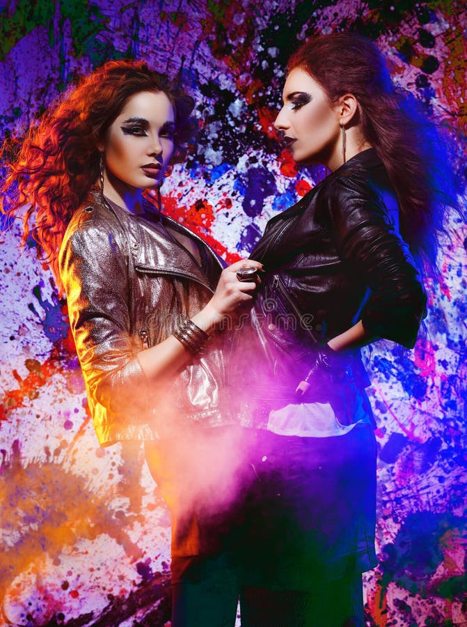 Glam rock girl stock image. Image of jacket, gothic, black - 34574819
