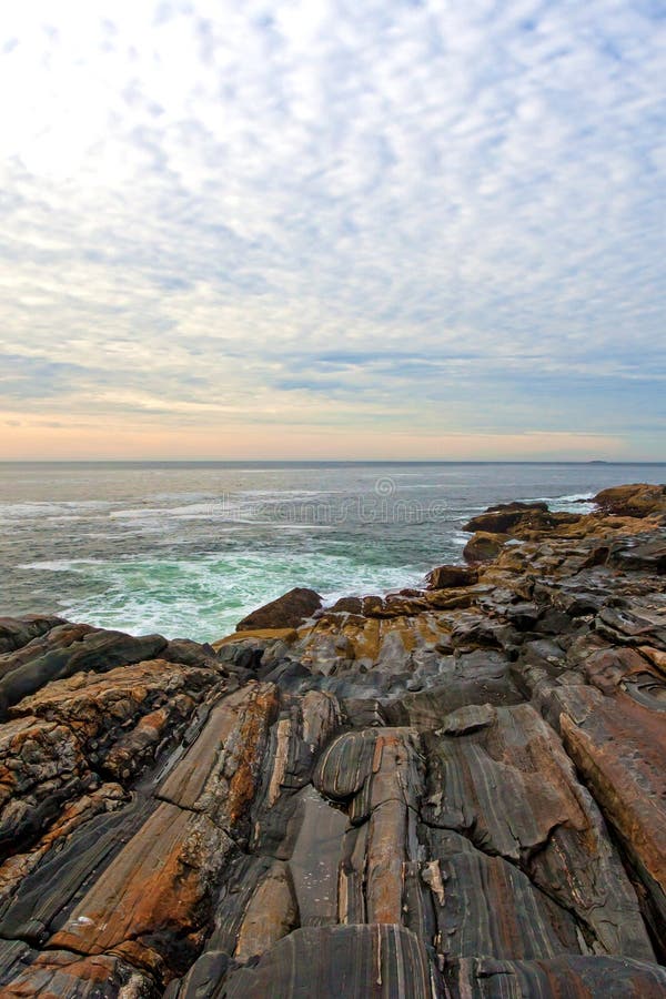Rock ledges leading to sea at Pemaquid Point, Maine