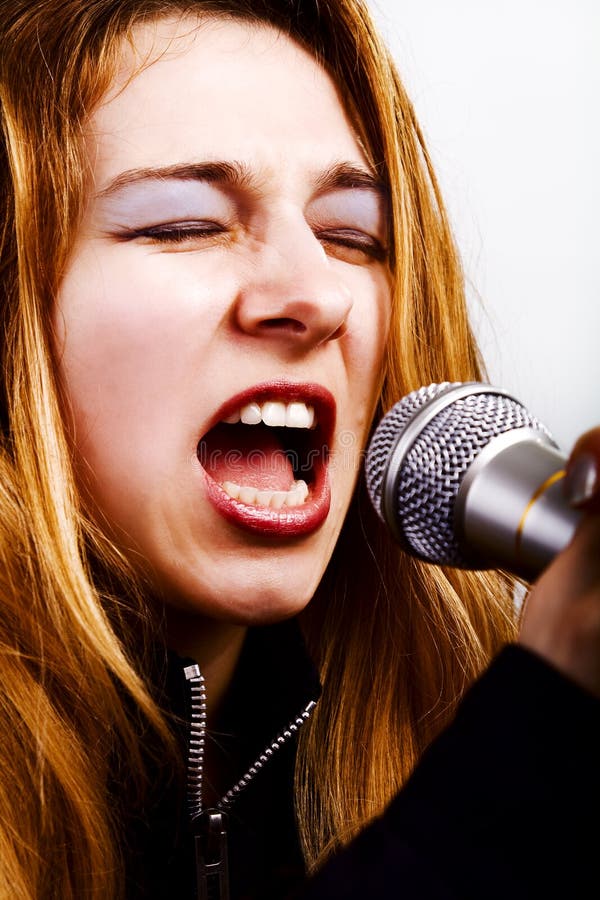 Rock Music Singer - Woman With Microphone Stock Image - Image of mike