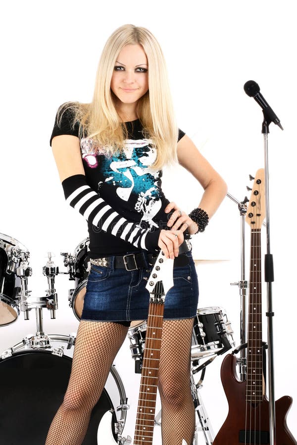 Photo series in style rock-n-roll with the beautiful blonde. Metal n stock images, royalty-free photos and pictures