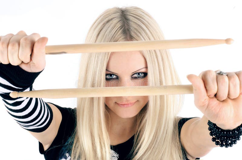 Photo series in style rock-n-roll with the beautiful blonde. Metal n stock images, royalty-free photos and pictures