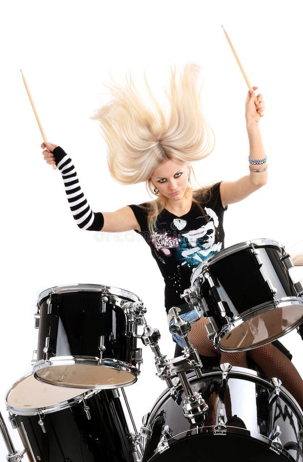 Photo series in style rock-n-roll with the beautiful blonde. Metal n stock images, royalty-free photos and pictures