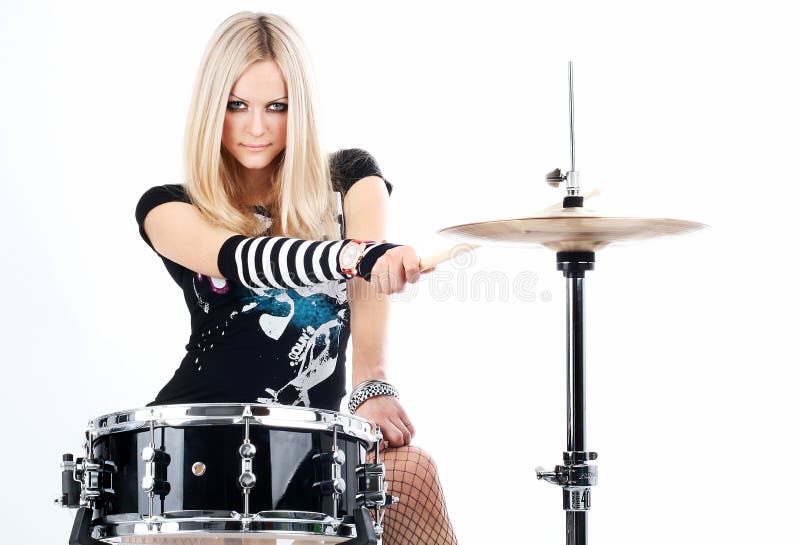 Photo series in style rock-n-roll with the beautiful blonde. Metal n stock images, royalty-free photos and pictures