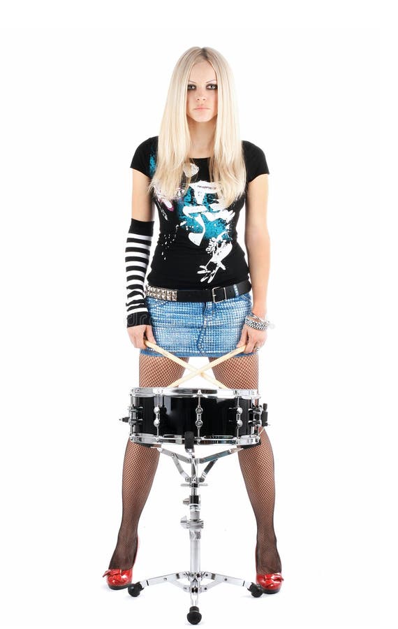 Photo series in style rock-n-roll with the beautiful blonde. Metal n stock images, royalty-free photos and pictures