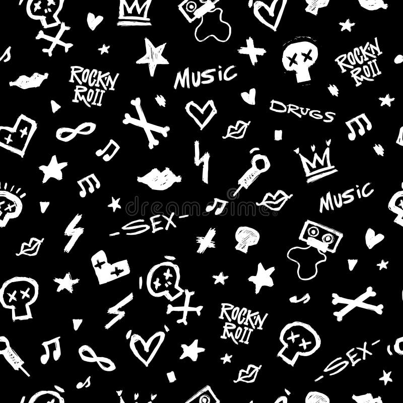 Rock`n`Roll Seamless Pattern. Black-white Print for Textiles ...