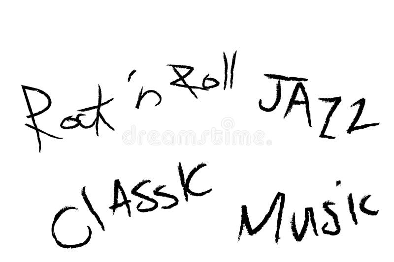 Rock- n - Rool, jazz, classique, design de texte musical sur fond blanc Affiche typographique image libre de droits Rock- n - Rool, jazz, classique, design de texte musical sur fond blanc Affiche typographique image libre de droits