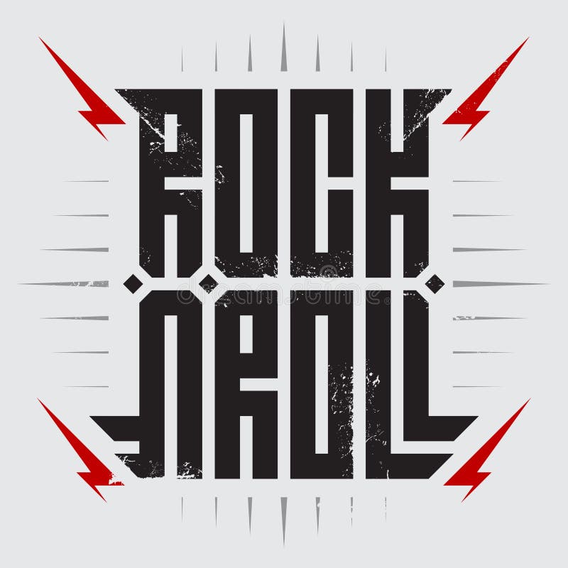 Rock-and-roll - cartel de la música con los relámpagos rojos Rock-and-roll - diseño de la camiseta Las ropas de la camiseta refre ilustración del vector Rock-and-roll - cartel de la música con los relámpagos rojos Rock-and-roll - diseño de la camiseta Las ropas de la camiseta refre ilustración del vector