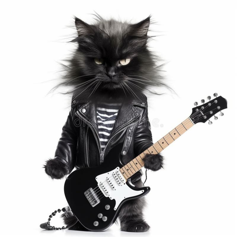 Rock N Roll Whiskers The Guitar Cat | Premium AI-generated Image