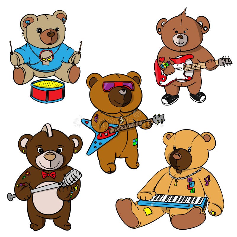 Rock and roll Teddy bear for children drawn hero,print for t shirts,stickers and labels,tattoo