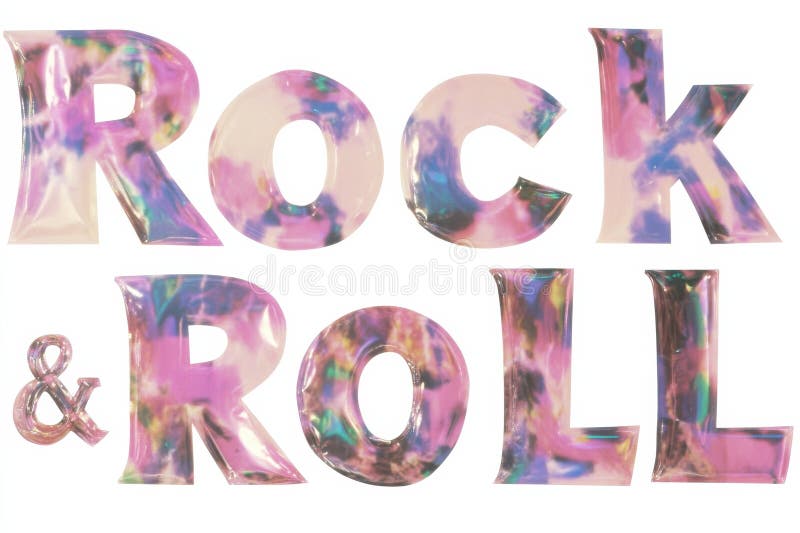 Rock and roll text in colorful pattern featuring retro pop art vibe isolated on transparent background