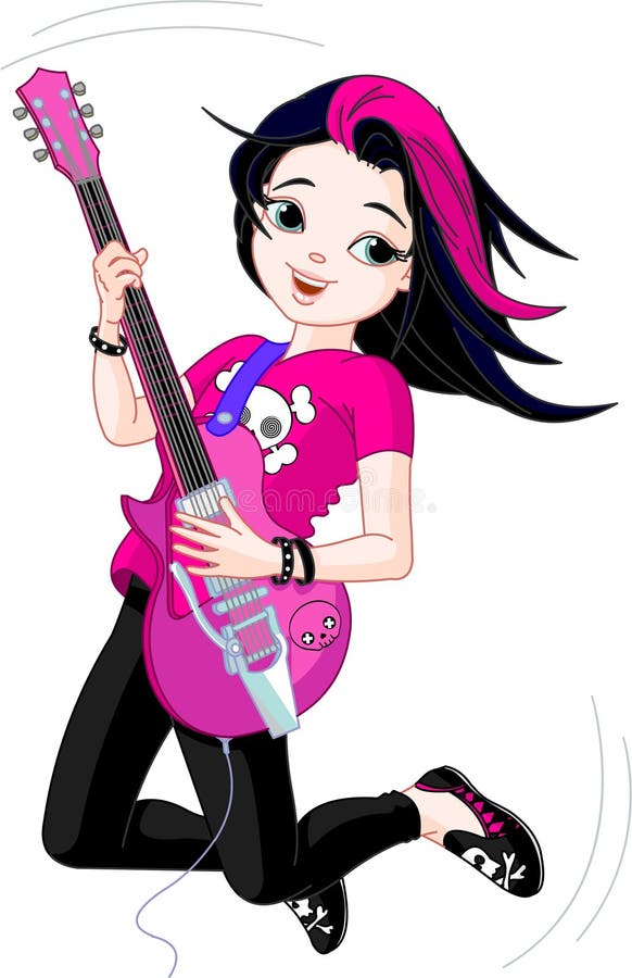 V pohode rocková hviezda girl hra na gitaru.