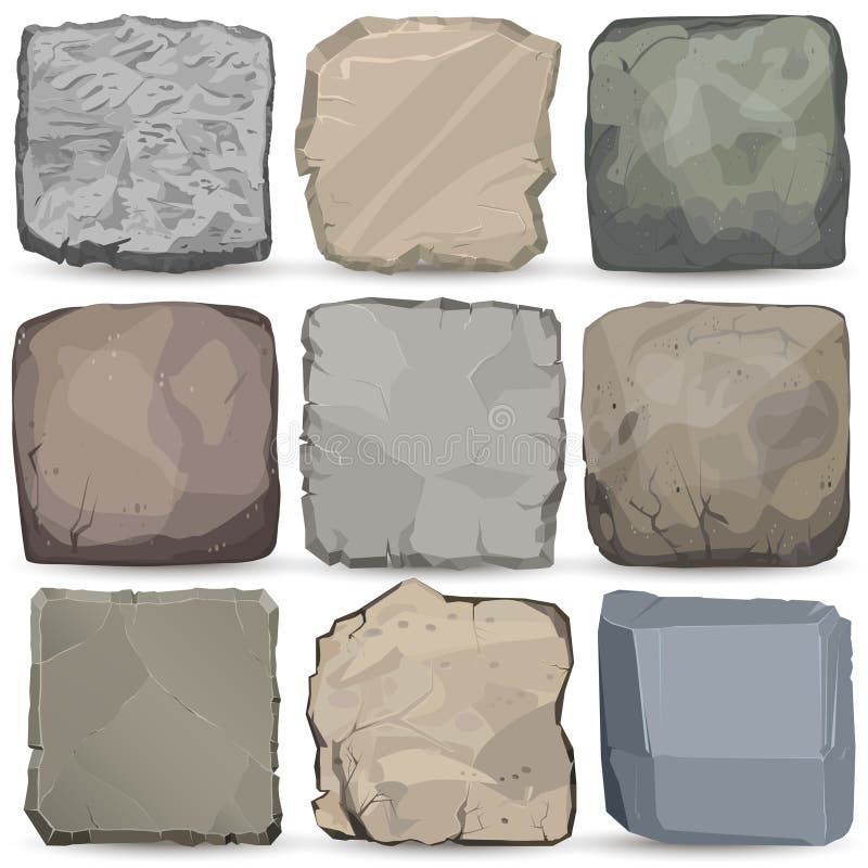 Rock stone cartoon banner set. Square stone panel. Big boulder flat style. Vector