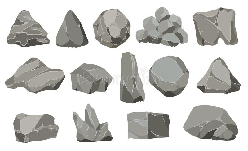 Rock stones. Graphite stone, coal and rocks pile for wall or mountain pebble. Gravel pebbles, gray stone heap cartoon