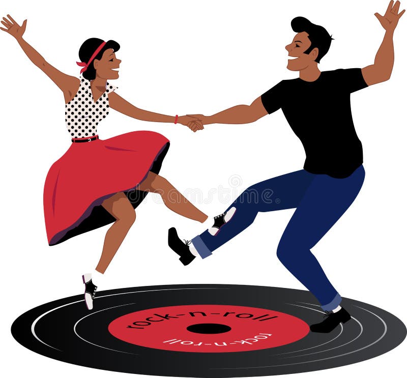 Rockabilly couple dancing on a vinyl record, vector illustration, no transparencies, EPS 8. Rockabilly couple dancing on a vinyl record, vector illustration, no transparencies, EPS 8