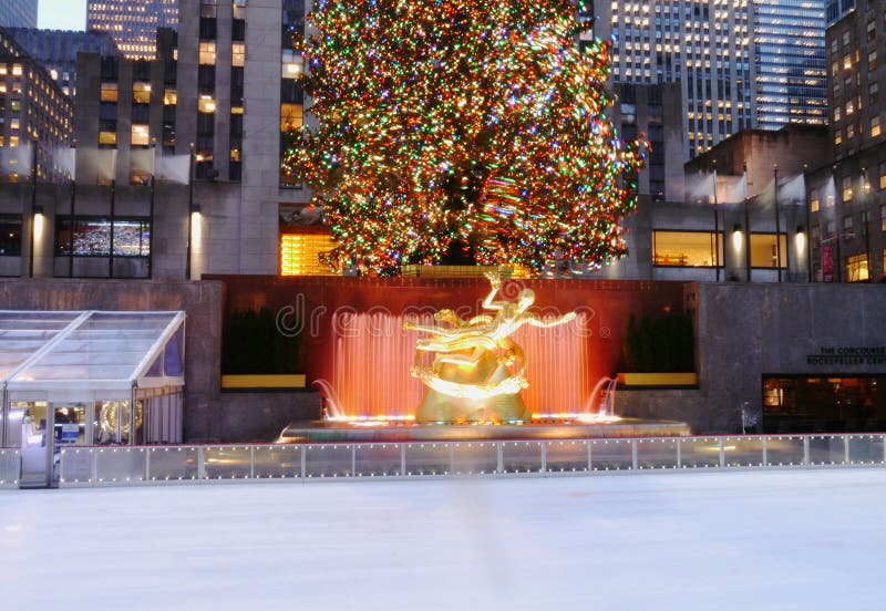 A long exposure of the Rockefeller Center at Christmas, Manhattan, NYC.