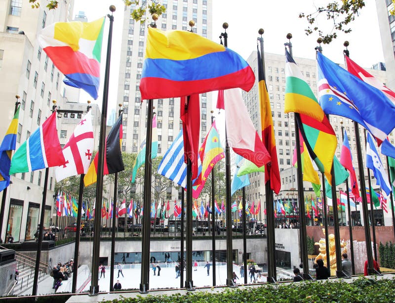 Colorful flags from differnet countries at rockefeller Center in NYC. Colorful flags from differnet countries at rockefeller Center in NYC.