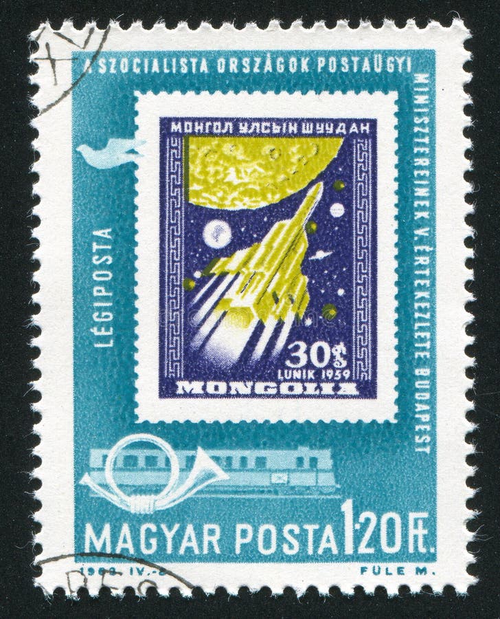 Rocket. HUNGRÍA - CIRCA 1963: el sello impreso por Hungría, demostraciones alcanza gran altura rápida y súbitamente, circa 1963