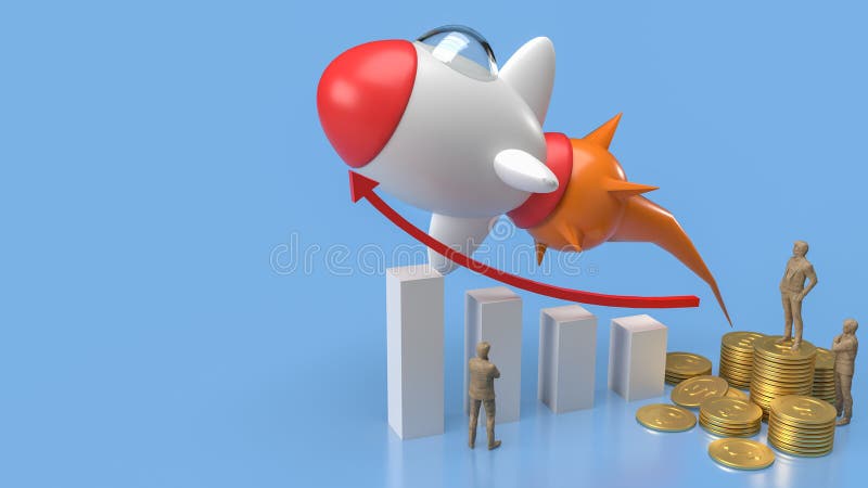 The rocket and chart for Business concept 3d rendering vector illustration