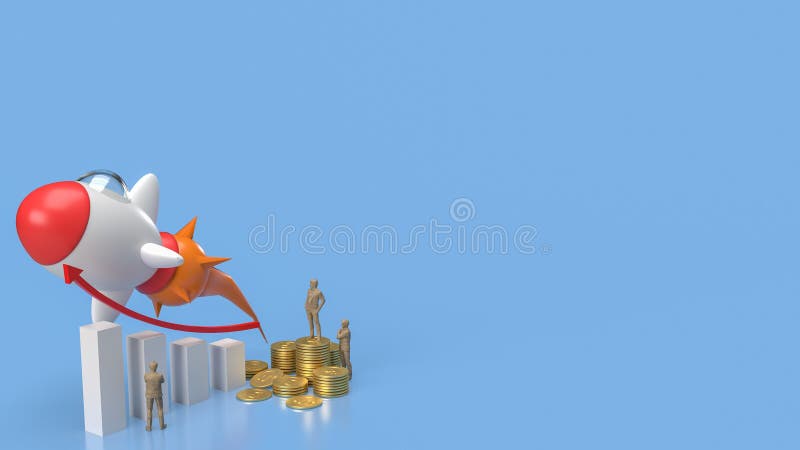 The rocket and chart for Business concept 3d rendering