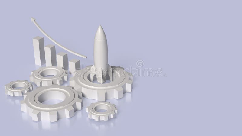 The Rocket chart and gear for Business concept 3d rendering stock illustration