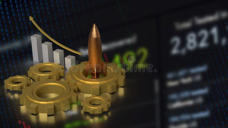 The Rocket chart and gear for Business concept 3d rendering vector illustration