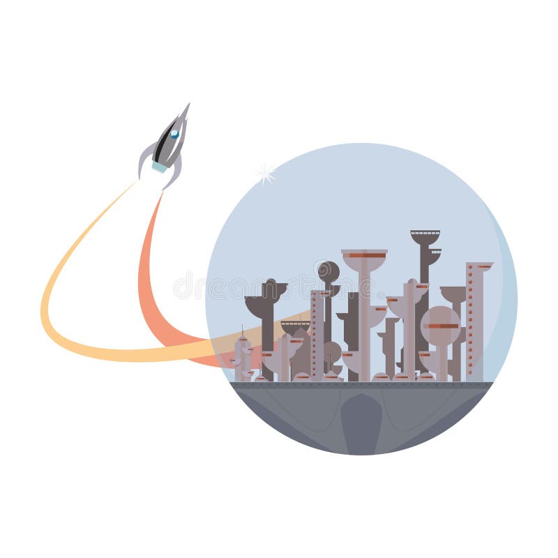 Rocket city future space stock illustration. Illustration of science