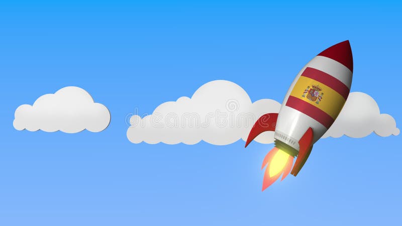 Rocket with Flag of Spain Flies in the Sky. Spanish Success or Space  Program Related 3D Rendering Stock Illustration - Illustration of spaceship,  achievement: 155170883