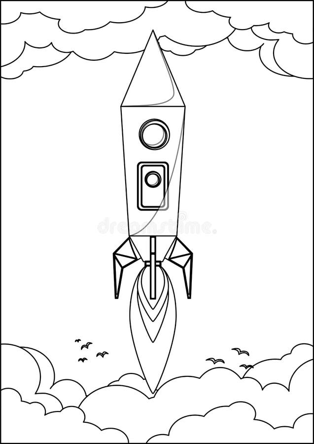 Rocket Flying dans l'espace par le ciel avec