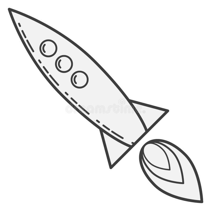 Rocket icon. Flying spaceship in black line style stock illustration