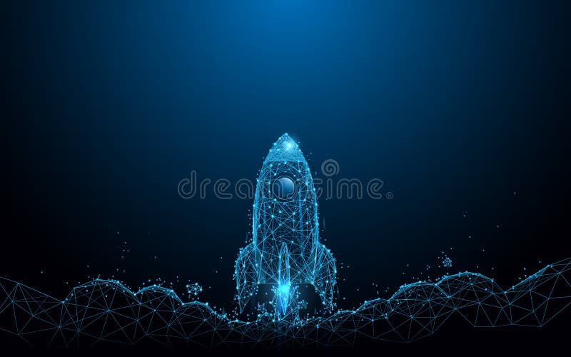 Rocket launch. Business startup concept form lines, triangles and particle style design vector illustration