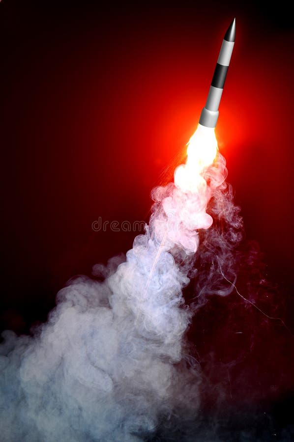 Rocket launch. Closeup shot on rocket launch with dark background