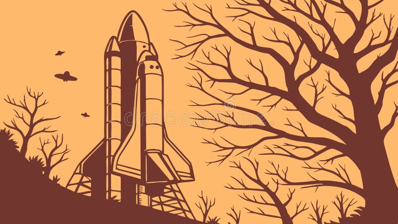 Rocket Launch från Barren Ligcape med Dead Trees Vector-vektordesign Generativ AI royaltyfri illustrationer