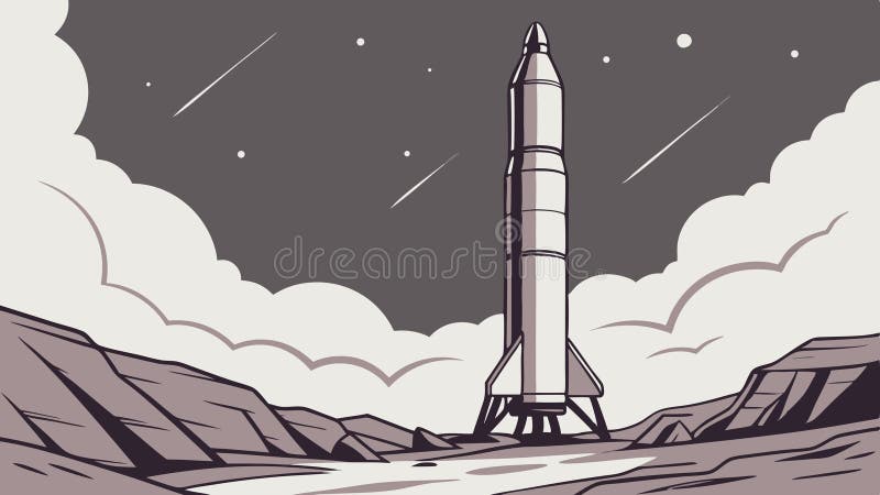 Rocket Launch från Deslat Cloudy Ligcape Vector-vektordesign Generative AI stock illustrationer