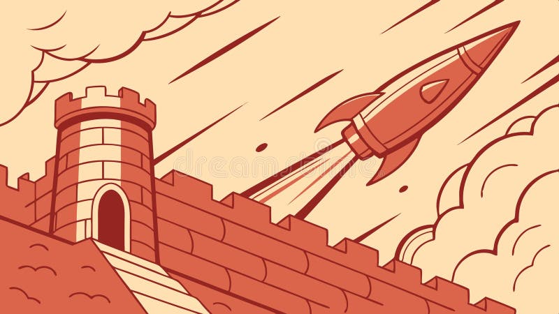 Rocket Launch från en vektordesign för antika fästningar generativ AI royaltyfri illustrationer