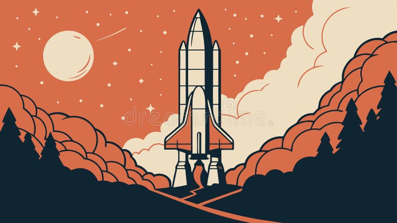 Rocket Launch i en Vibrant Forest-vektordesign Generative AI stock illustrationer