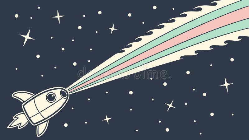 Rocket Launch Rainbow Trail Sky Vector. Utforska Fun-vektordesign Generativ AI vektor illustrationer