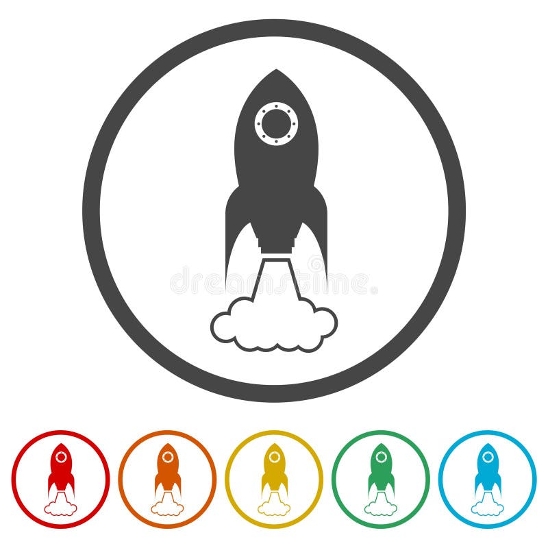 Rocket launcher isolated icons set royalty free illustration