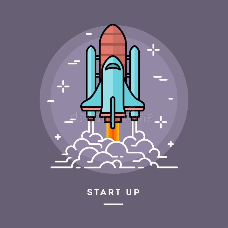 Rocket launching as a metaphor for start up business, line flat stock illustration Rocket launching as a metaphor for start up business, line flat stock illustration
