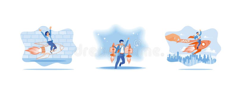 Rocket is launching boost concept. Business start up or successful project progress. stock illustration