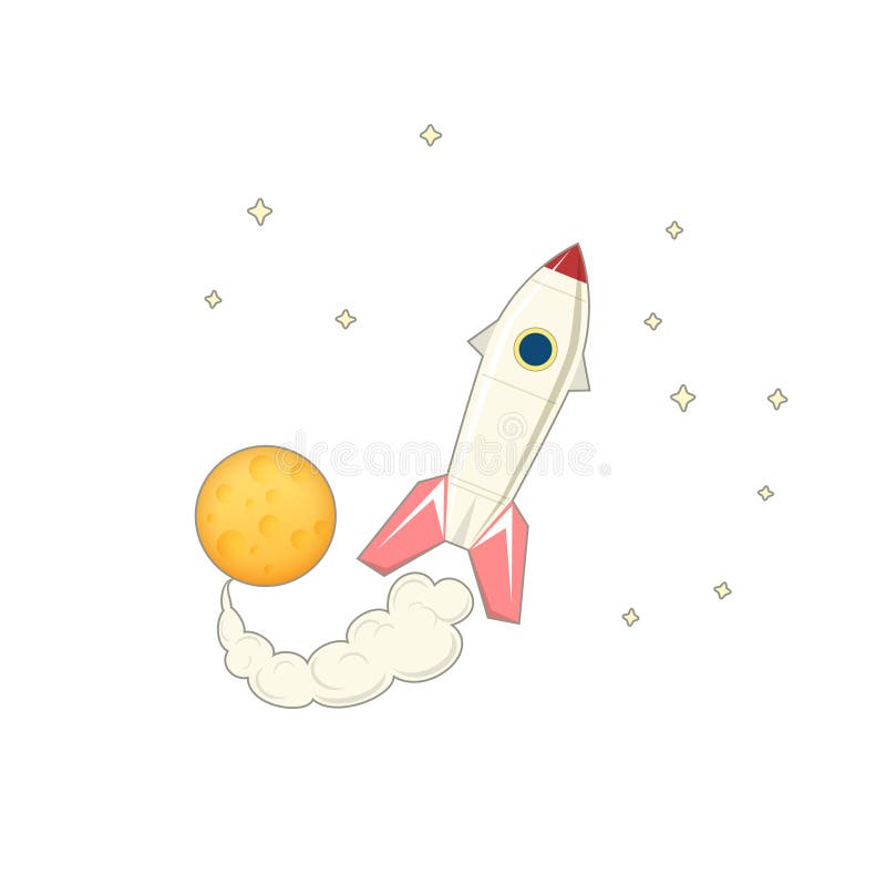 Rocket with Moon Isolated on White vector illustration