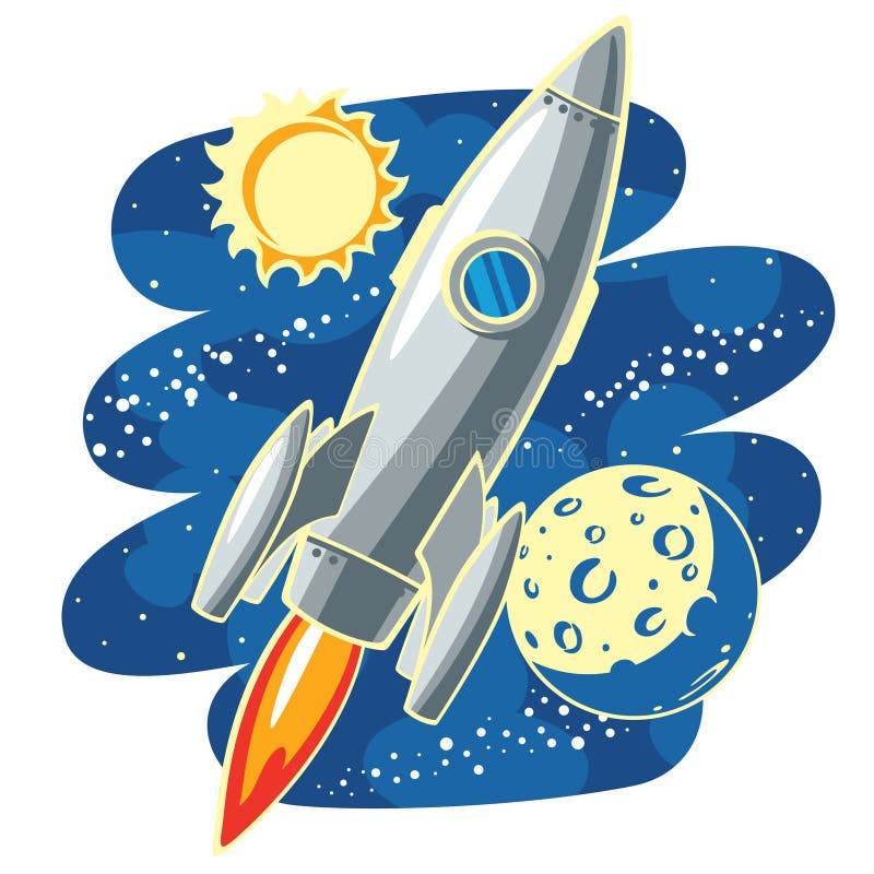 Vector illustration with rocket flying through Outer Space. Vector illustration with rocket flying through Outer Space