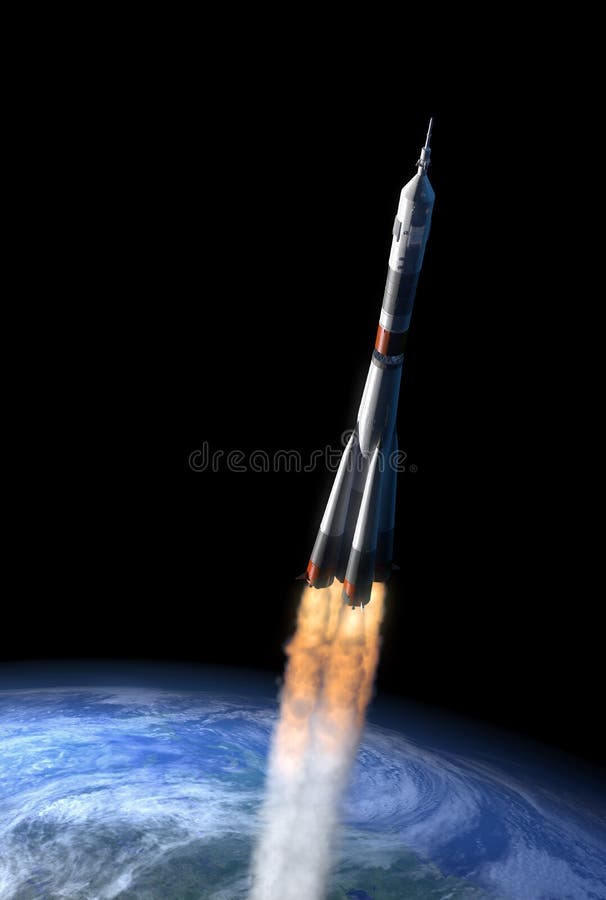 3d illustration of rocket leaving terrestrial gravitation. 3d illustration of rocket leaving terrestrial gravitation